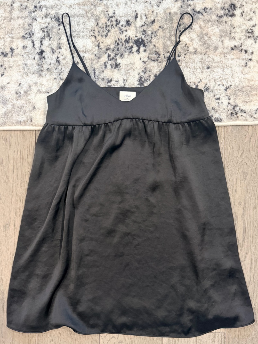 Wilfred Black Satin Slip Dress with Spaghetti Straps